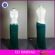 ED Bridal Real Sample Lace Applique Robe à col rond Robe de soirée en satin vert